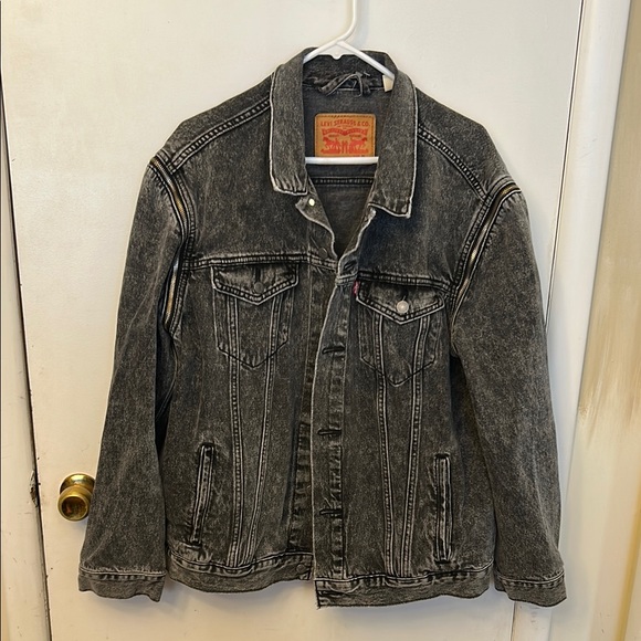 Levi Zipper Sleeve Denim Jean Jacket Black Size XL Vintage/Rare